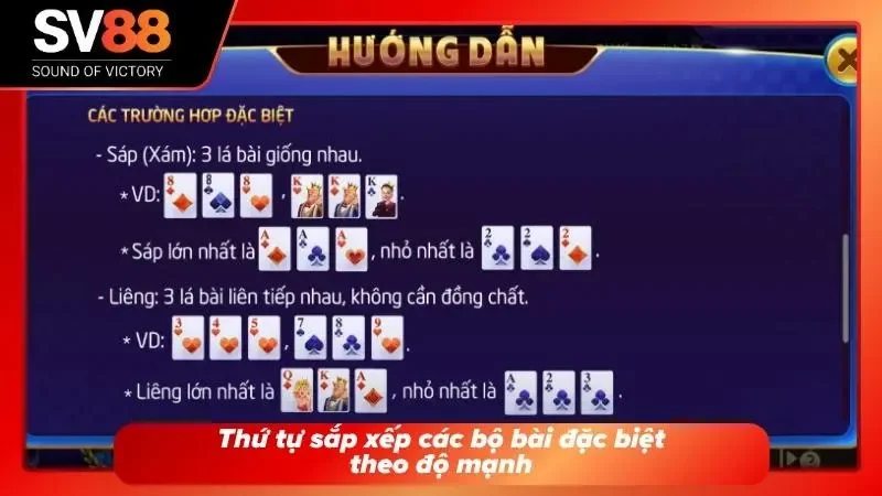 Minh họa các tổ hợp tay bài đặc biệt có giá trị lớn.
